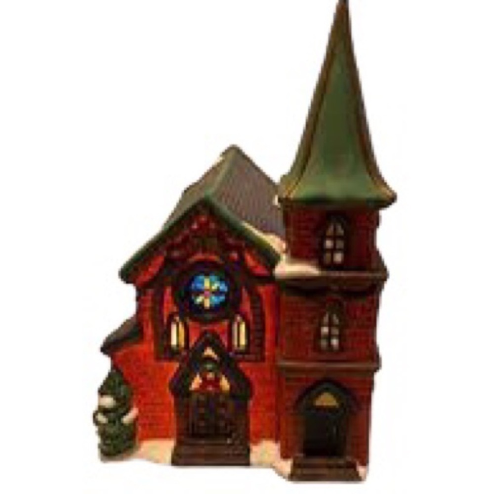 Vintage Galleria Inc Porcelain Light Up Church Christmas Village Stained Glass